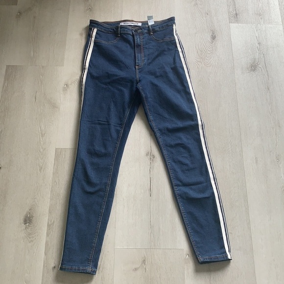 Zara High Rise Side Stripe Skinny Jeans Dark Wash size 10 - Picture 7 of 15